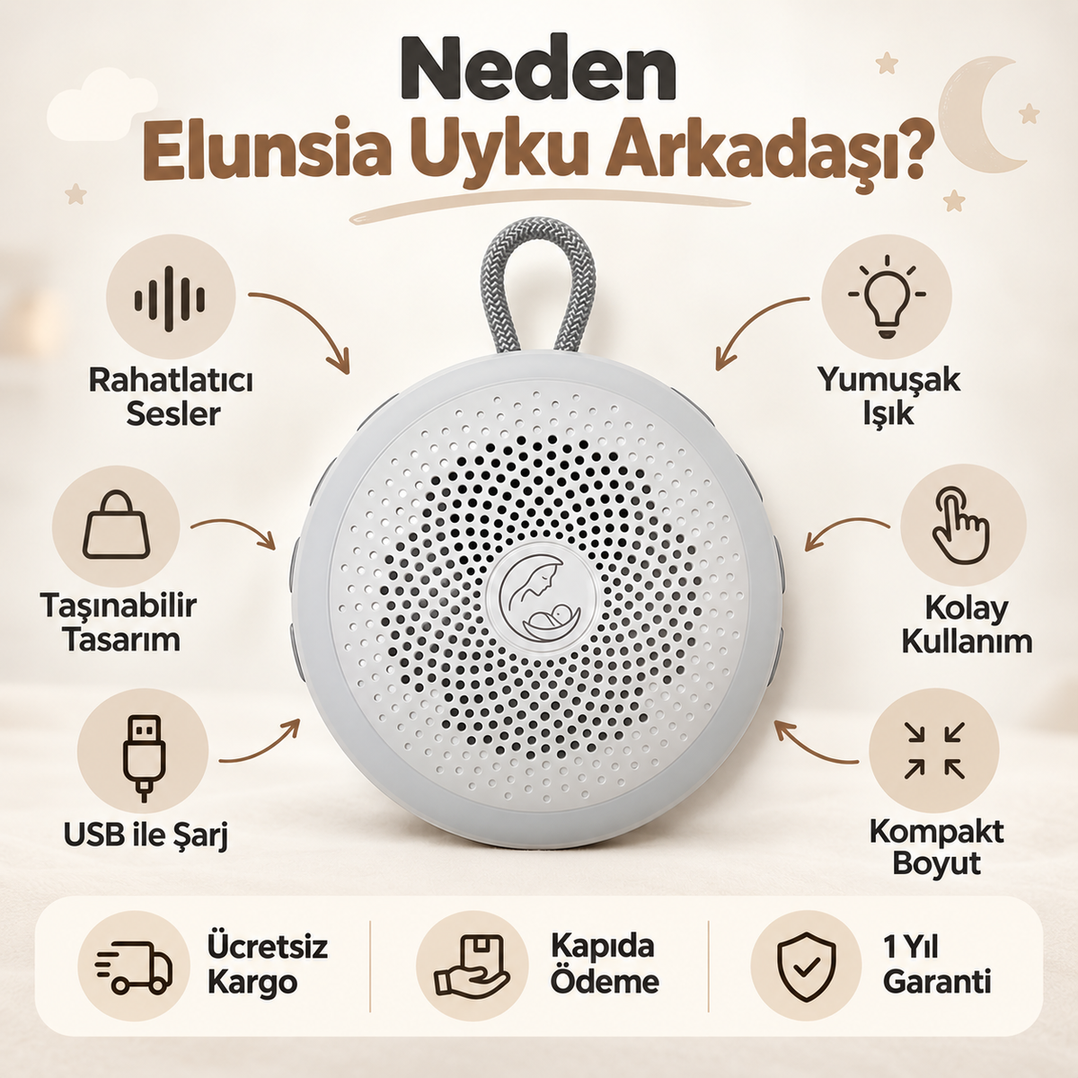Elunsia Uyku Arkadaşı™ | Taşınabilir Rahatlatıcı Ses Cihazı